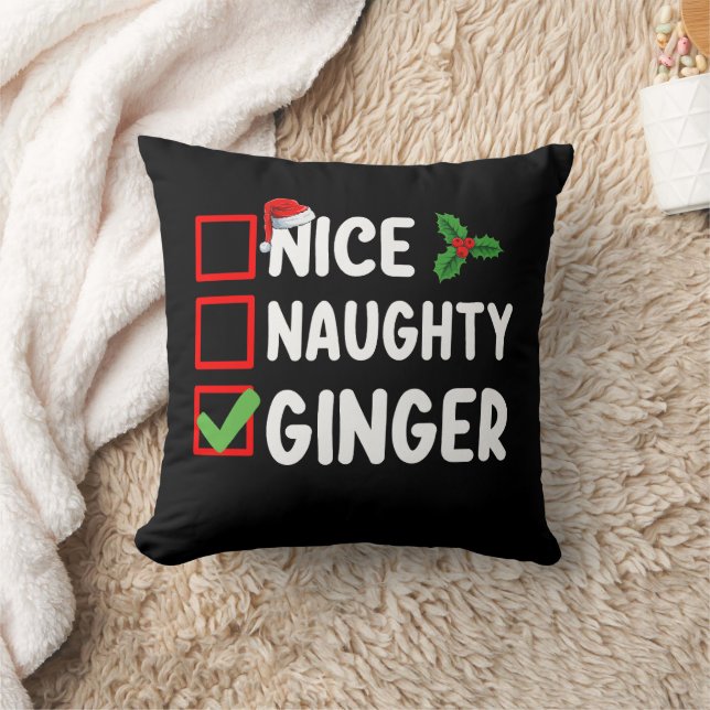 Nice Naughty Ginger Christmas List Family Holiday Throw Pillow (Blanket)