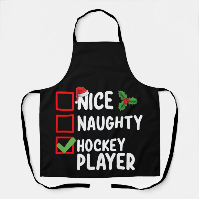 Nice Naughty Hockey Player Christmas List Santa Apron (Front)