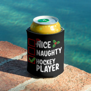 Nice Naughty Hockey Player Christmas List Santa Can Cooler