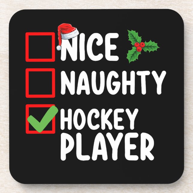 Nice Naughty Hockey Player Christmas List Santa Coaster (Front)