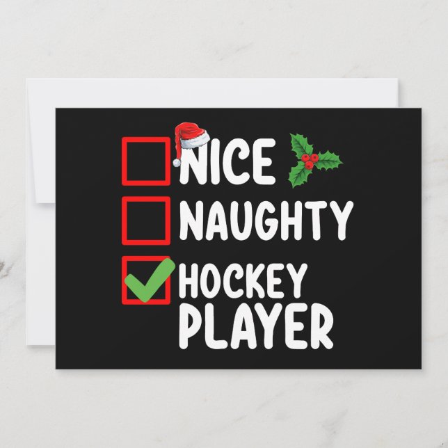 Nice Naughty Hockey Player Christmas List Santa Invitation (Front)