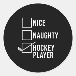 Nice Naughty Hockey Player Christmas Santa  Classic Round Sticker