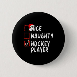 Nice Naughty Hockey Player Christmas Santa Claus 2 Inch Round Button