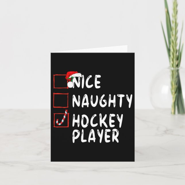 Nice Naughty Hockey Player Christmas Santa Claus  Card (Front)