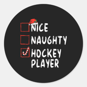 Nice Naughty Hockey Player Christmas Santa Hat Boy Classic Round Sticker