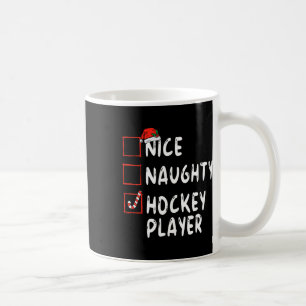 Nice Naughty Hockey Player Christmas Santa Hat Boy Coffee Mug