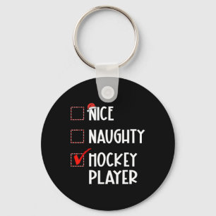 Nice Naughty Hockey Player List Christmas Santa Cl Keychain