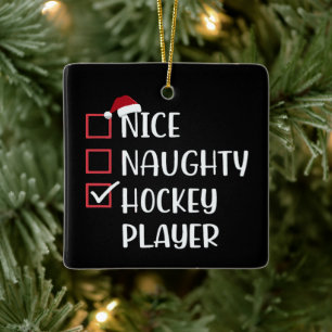 Nice Naughty Hockey Player Sports Lover Santa  Ceramic Ornament
