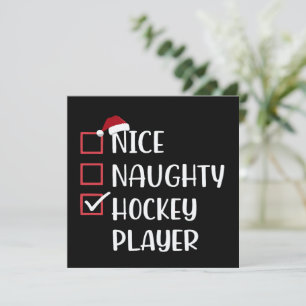 Nice Naughty Hockey Player Sports Lover Santa  Holiday Card