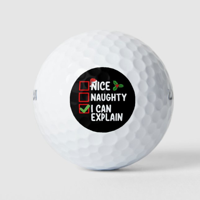 Nice Naughty I Can Explain Christmas List Holiday Golf Balls (Front)