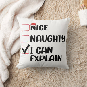 Nice Naughty I Can Explain Christmas List Santa Throw Pillow