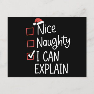 Nice Naughty I Can Explain Christmas List Xmas Holiday Postcard