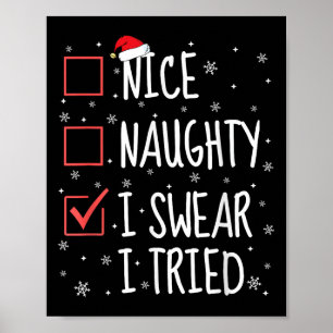 Nice Naughty I Swear I Tried Christmas List Family Poster