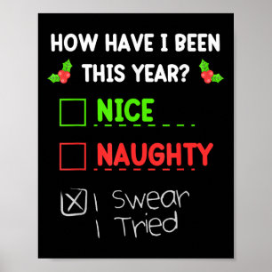 Nice Naughty I Swear I Tried Christmas List Funny Poster