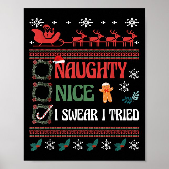 Nice Naughty I Swear I Tried Christmas List Matchi Poster (Front)