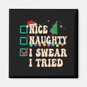 Nice Naughty I Swear I Tried, Christmas List Retro Magnet