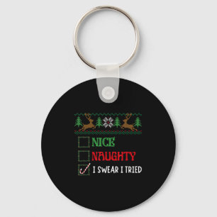 Nice Naughty I Swear I Tried Funny Christmas Candy Keychain