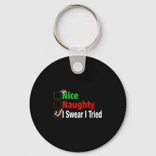 Nice Naughty I Swear I Tried Funny Christmas V-nec Keychain