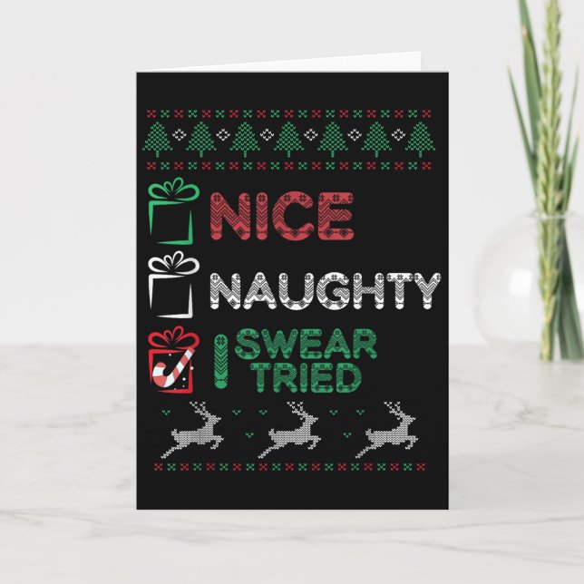 Nice Naughty I Swear I Tried List Xmas Lover Chris Card (Front)