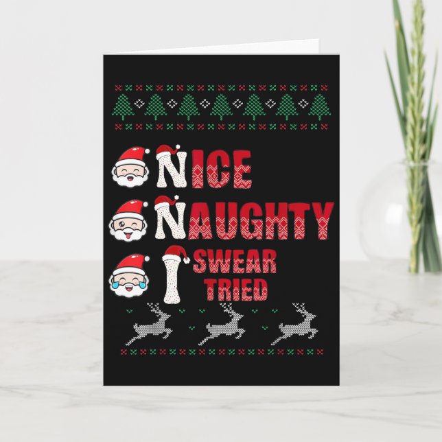 Nice Naughty I Swear I Tried List Xmas Lover Chris Card (Front)