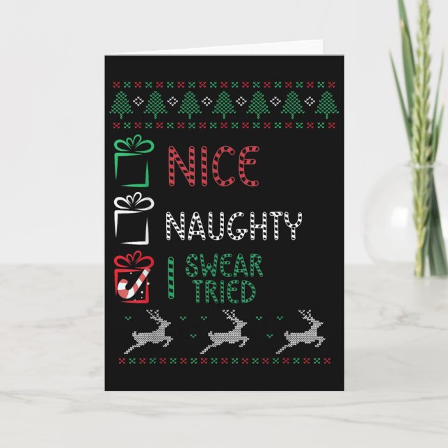 Nice Naughty I Swear I Tried List Xmas Lover Chris Card (Front)