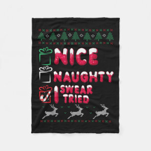 Nice Naughty I Swear I Tried List Xmas Lover Chris Fleece Blanket