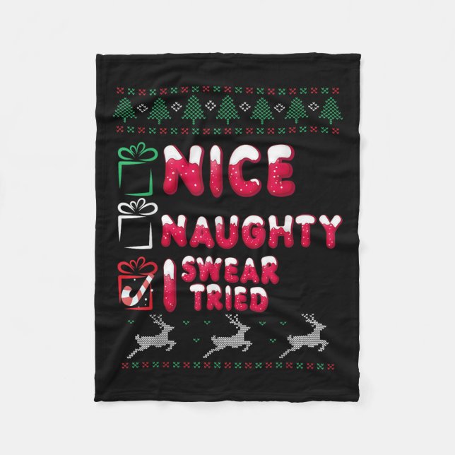 Nice Naughty I Swear I Tried List Xmas Lover Chris Fleece Blanket (Front)