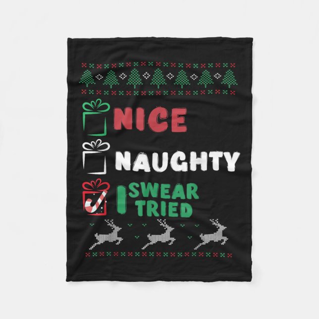 Nice Naughty I Swear I Tried List Xmas Lover Chris Fleece Blanket (Front)