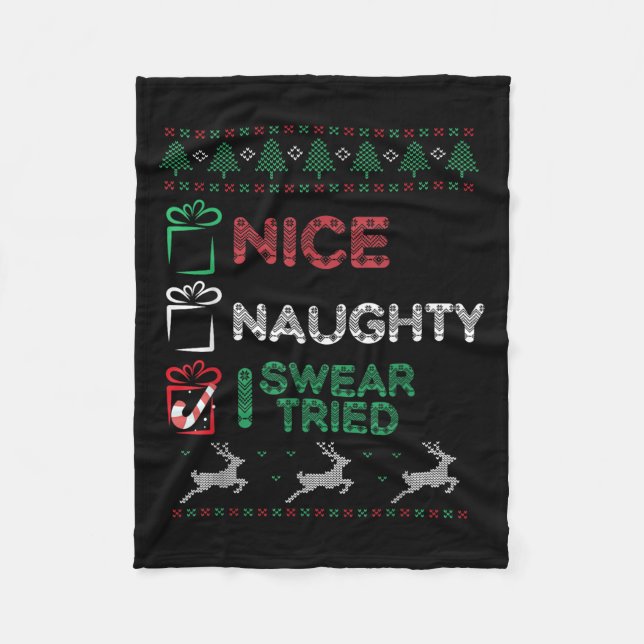 Nice Naughty I Swear I Tried List Xmas Lover Chris Fleece Blanket (Front)