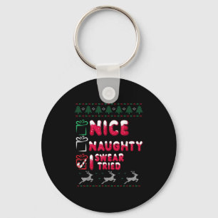 Nice Naughty I Swear I Tried List Xmas Lover Chris Keychain