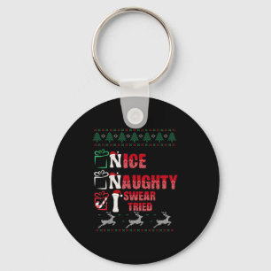 Nice Naughty I Swear I Tried List Xmas Lover Chris Keychain
