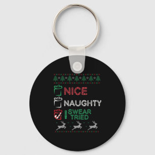 Nice Naughty I Swear I Tried List Xmas Lover Chris Keychain