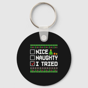 Nice Naughty I Tried Christmas List Kids Boys Girl Keychain