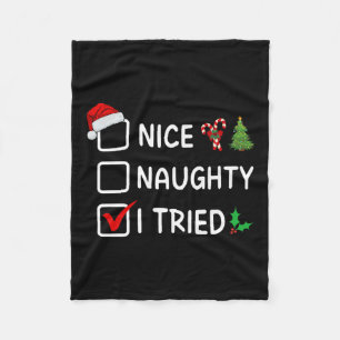 Nice Naughty I Tried Christmas List Santa Hat Funn Fleece Blanket