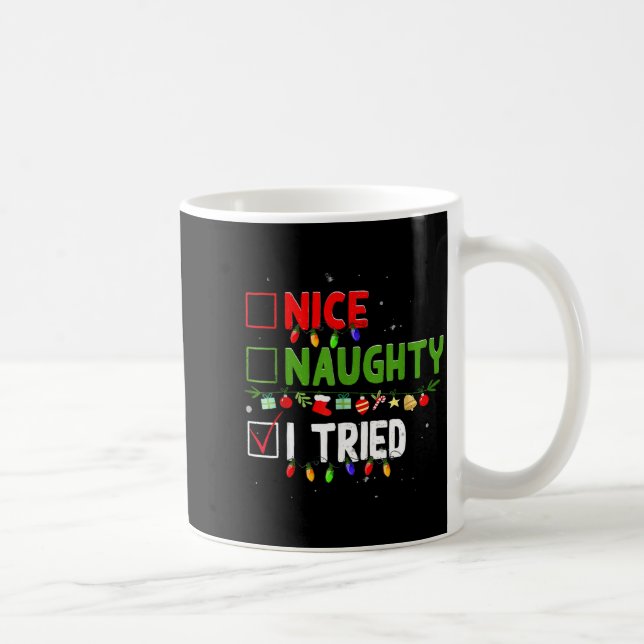 Nice Naughty I Tried Family Xmas Pajama Funny Chri Coffee Mug (Right)