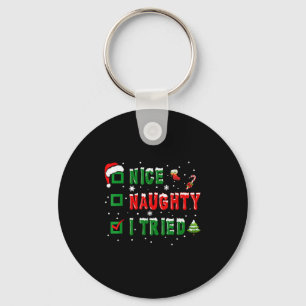 Nice Naughty I Tried Funny Christmas Family Matchi Keychain