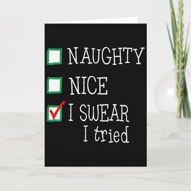 Nice Naughty I Tried Funny Christmas Family Pajama Card (Front)