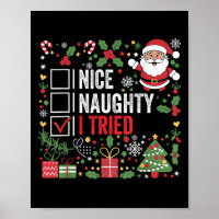 Nice Naughty I Tried Funny Christmas Santa Claus 