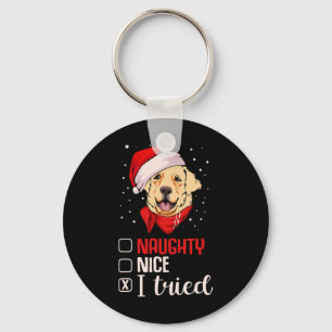 Nice Naughty I Tried Golden Retriever Christmas Pa Keychain
