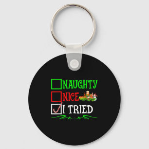 Nice Naughty I Tried Santa Christmas List Keychain