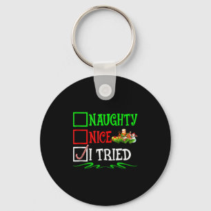 Nice Naughty I Tried Santa Christmas List Tank Top Keychain