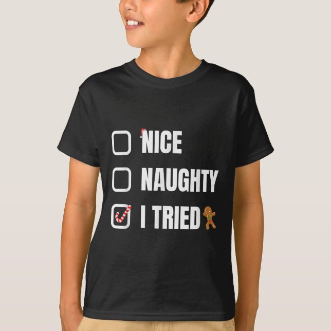 Nice Naughty I Tried, Santa's Naughty List Funny C T-Shirt (Front)