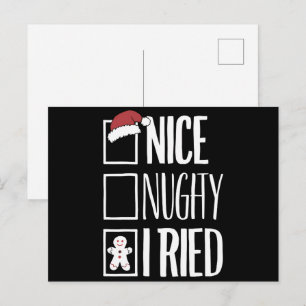 Nice Naughty I Tried Santa's Naughty List Xmas Holiday Postcard