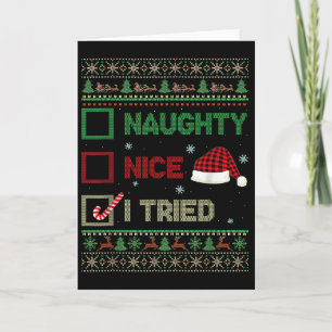 Nice Naughty I Tried Ugly Sweater Red Plaid Christ Card