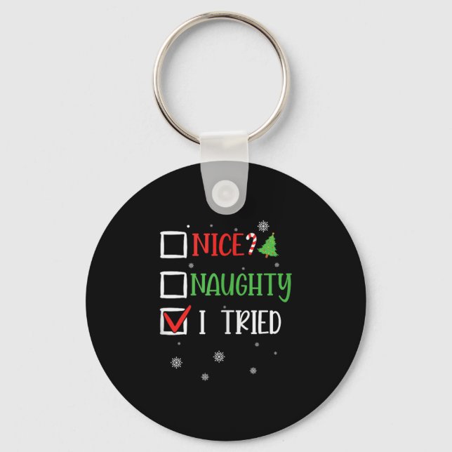 Nice Naughty I Tried Whimsical Christmas Tank Top  Keychain (Front)