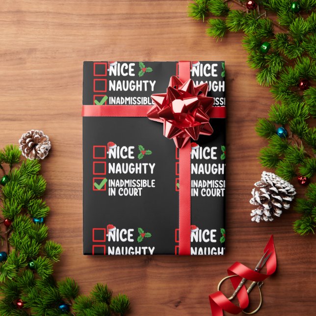 Nice Naughty Inadmissible In Court Christmas List  Wrapping Paper (Holiday Gift)