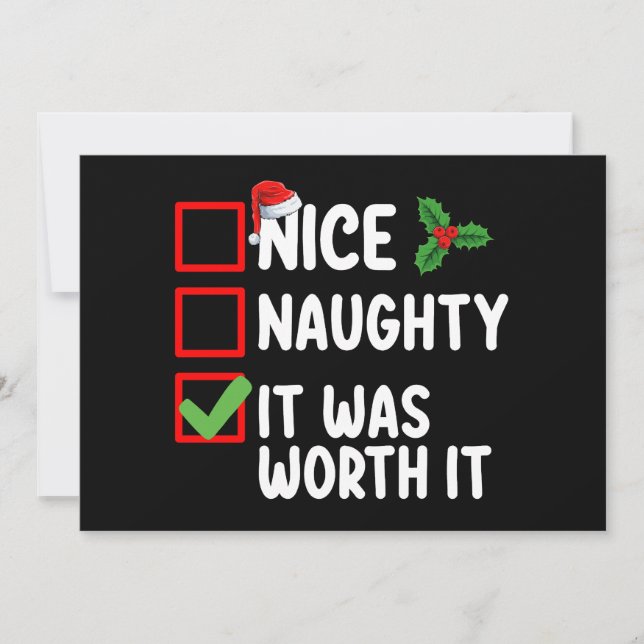 Nice Naughty It Was Worth It Christmas List Invitation (Front)