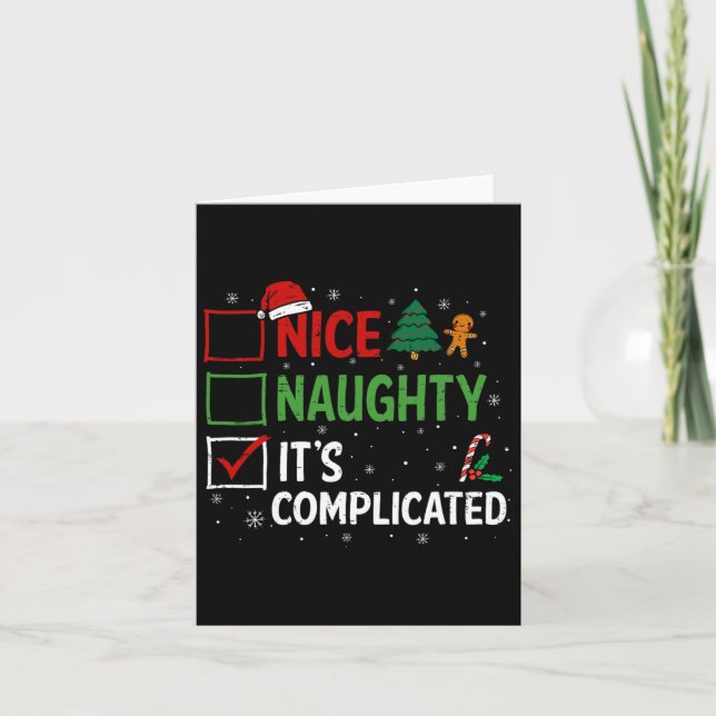 Nice Naughty Its Complicated Christmas List Santa  Card (Front)