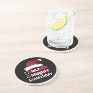 Nice Naughty It's My Birthday Christmas List Santa Coaster