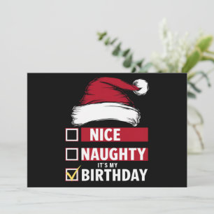 Nice Naughty It's My Birthday Christmas List Santa Holiday Card